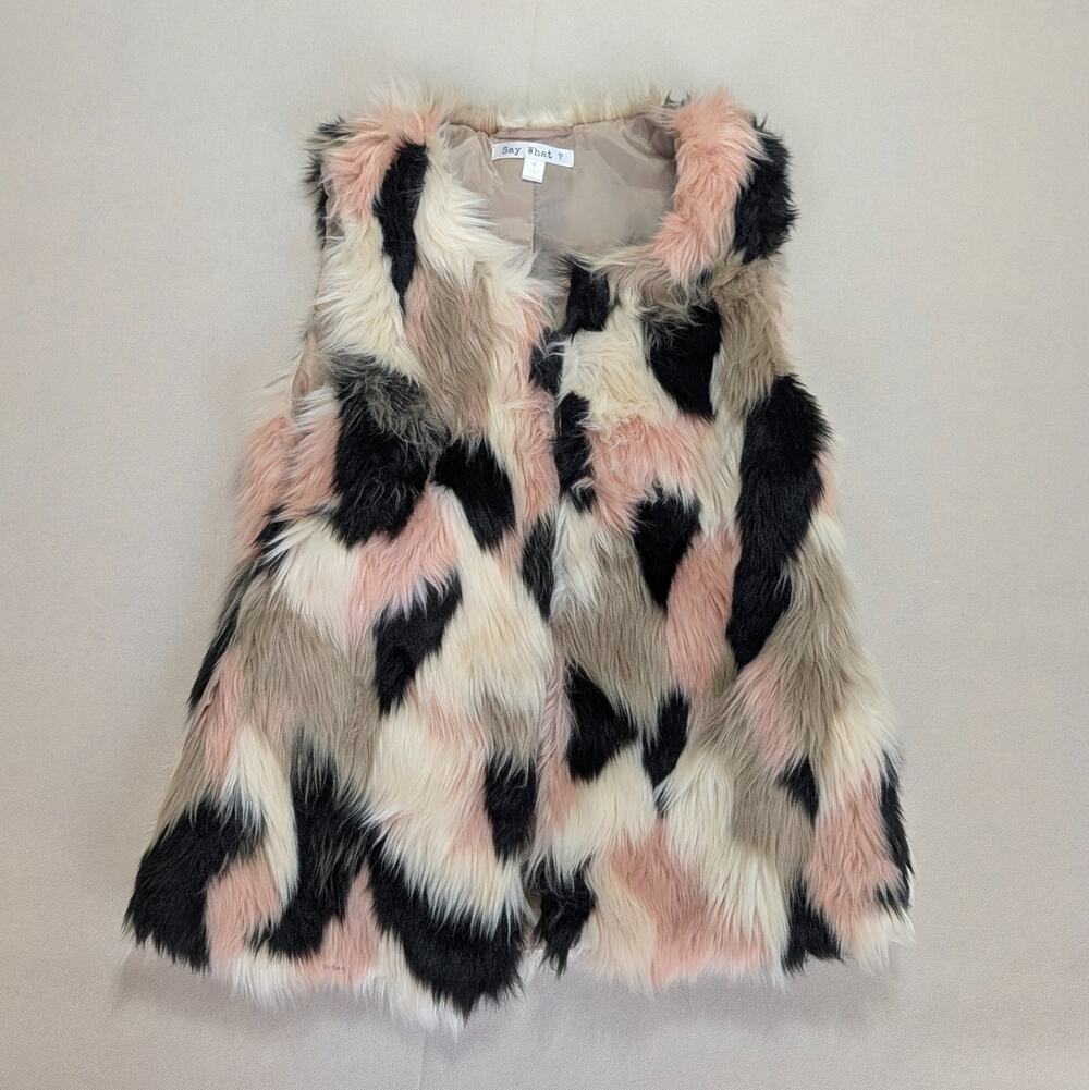 Say What? Junior's Faux Fur Vest Brown,pink, White, Black M
